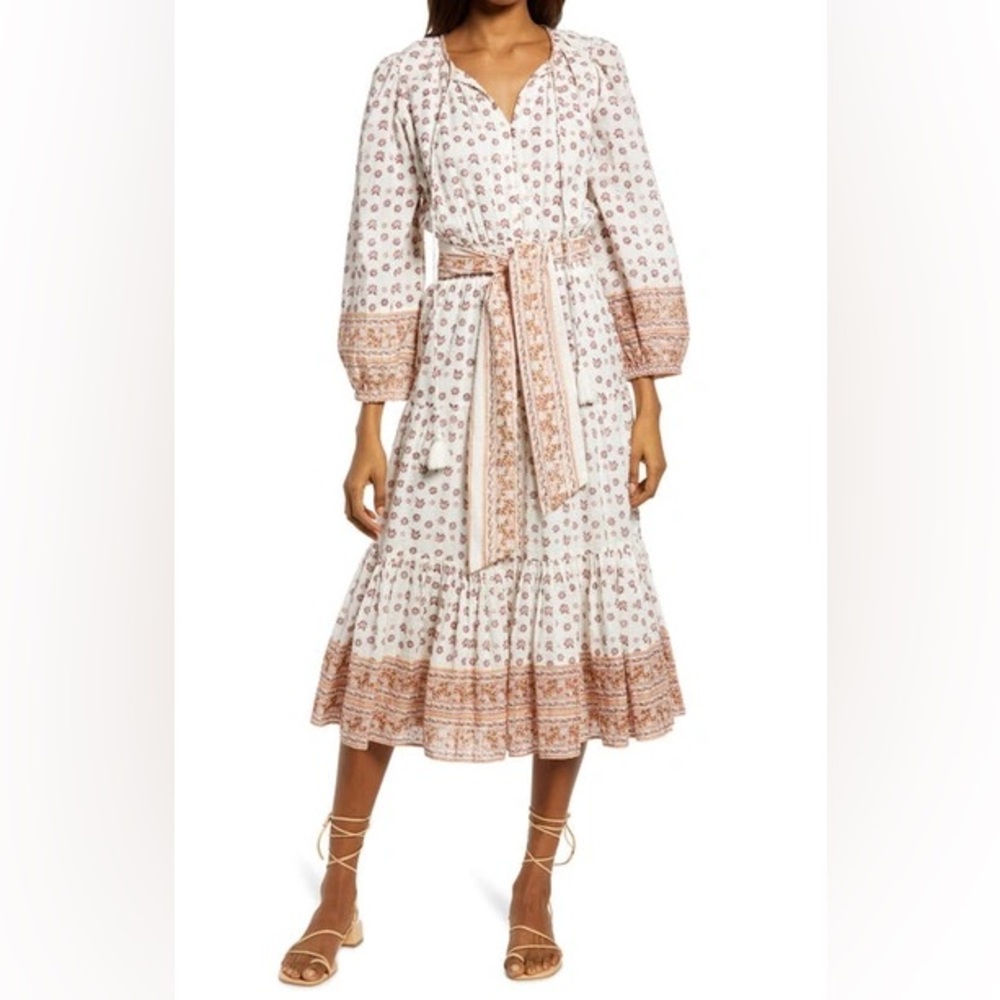 New Cleobella Blakely Floral Midi Dress Long Sleeve Bow Like Doen Ulla Johnson